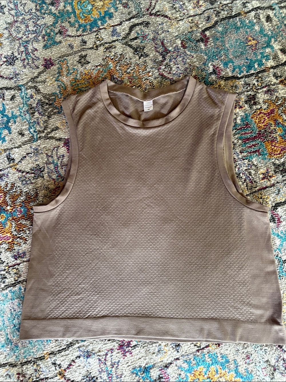 Varley Taupe Textured Muscle Tank Top